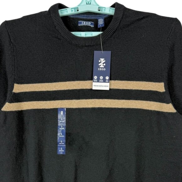 Izod Men's Classic Pullover Black Striped Crewneck Sweater Size Large NWT - Picture 3 of 11